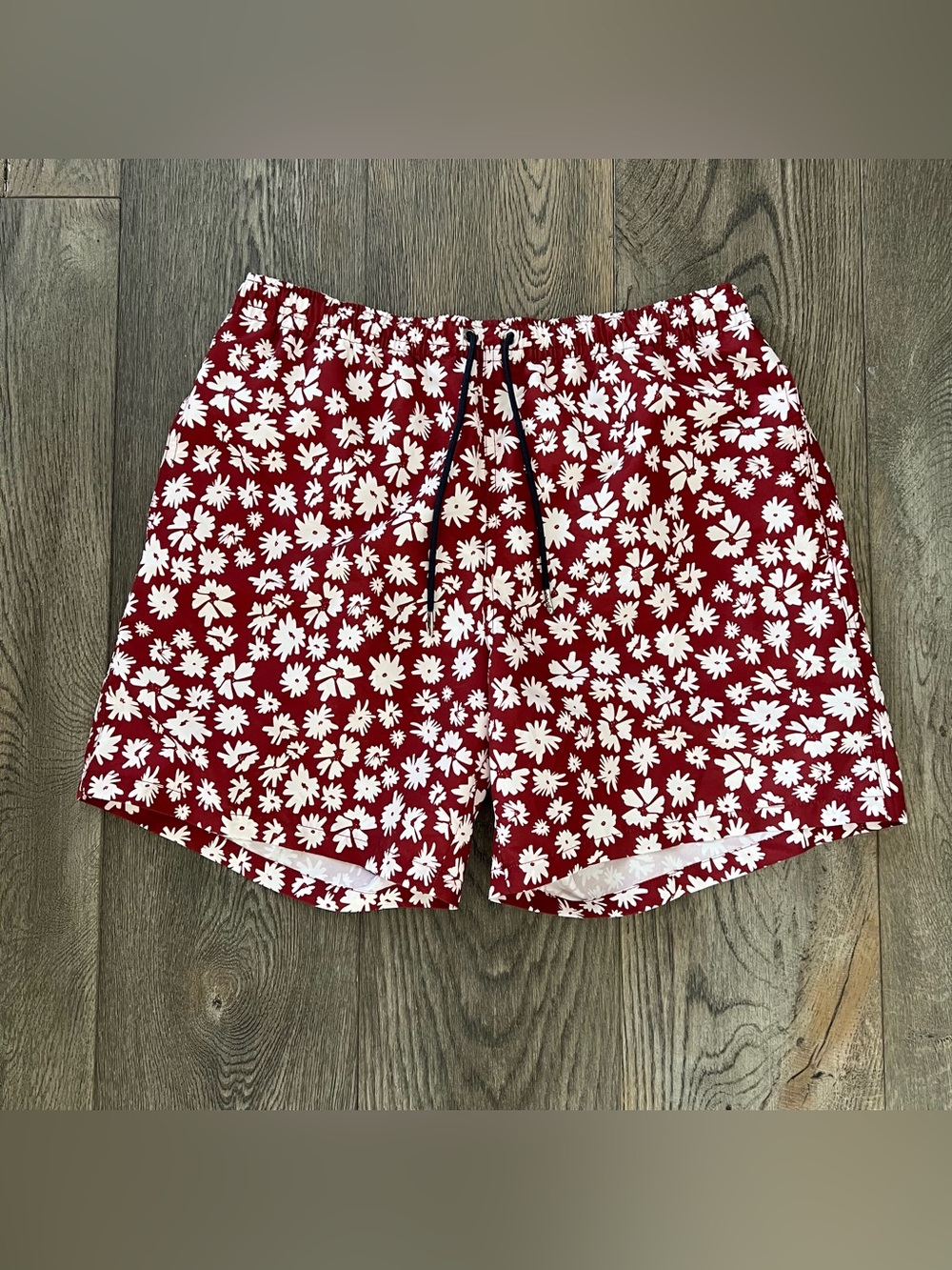 ZARA Men’s Red Floral Print Elastic Waist Swim Trunks Size XL